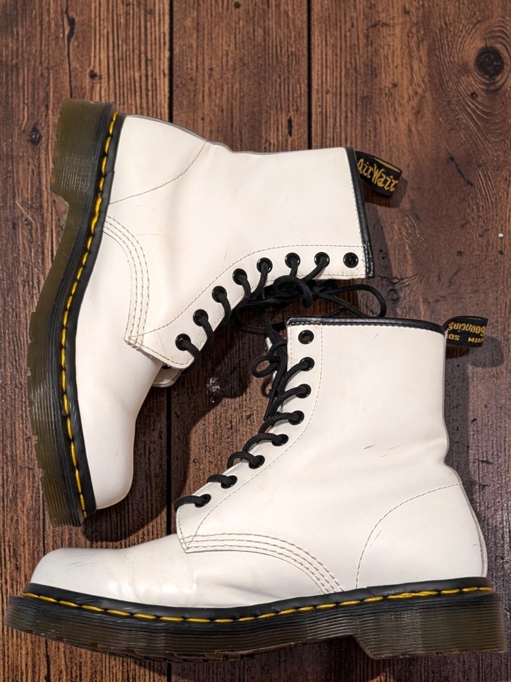 Dr Martens White Combat Boots Large Black Laces